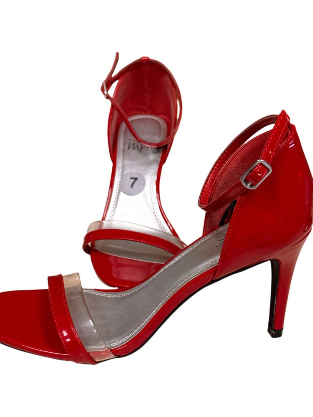 Impo Red Patent Siletto Heels Ankle Strap Clear Strap Size 7 Sexy Shoes Evening